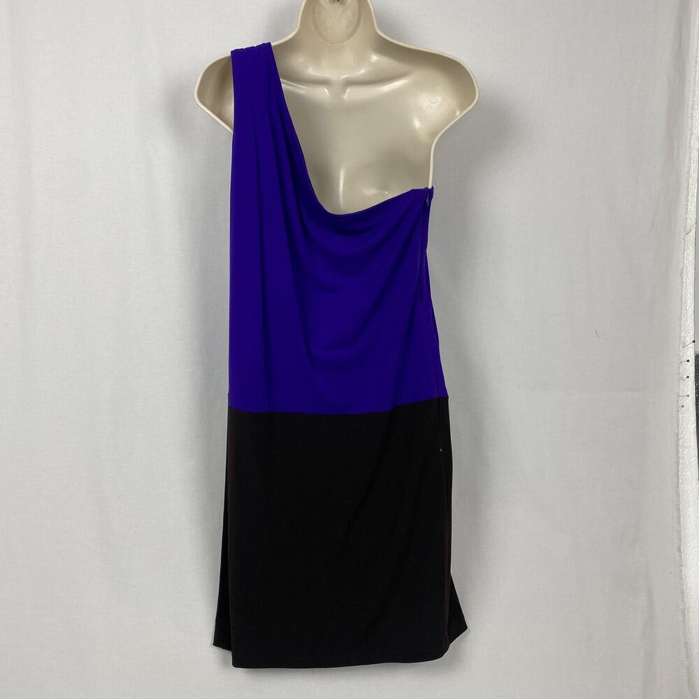 Trina Turk Dress Womens 6 Purple Black One Shoulder Cocktail Party Sheath Glam - Picture 5 of 13